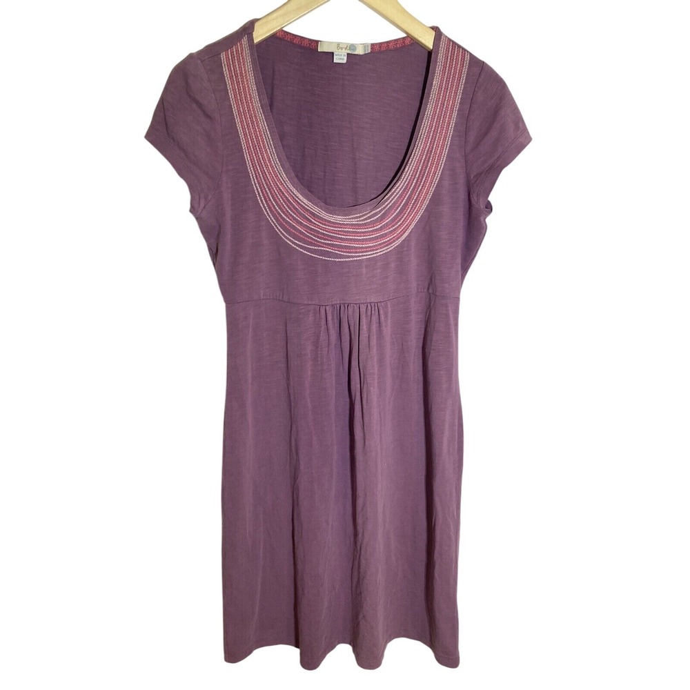 Boden Purple Dress Embroidered‎ Neckline Short Sleeve Casual Size 6P